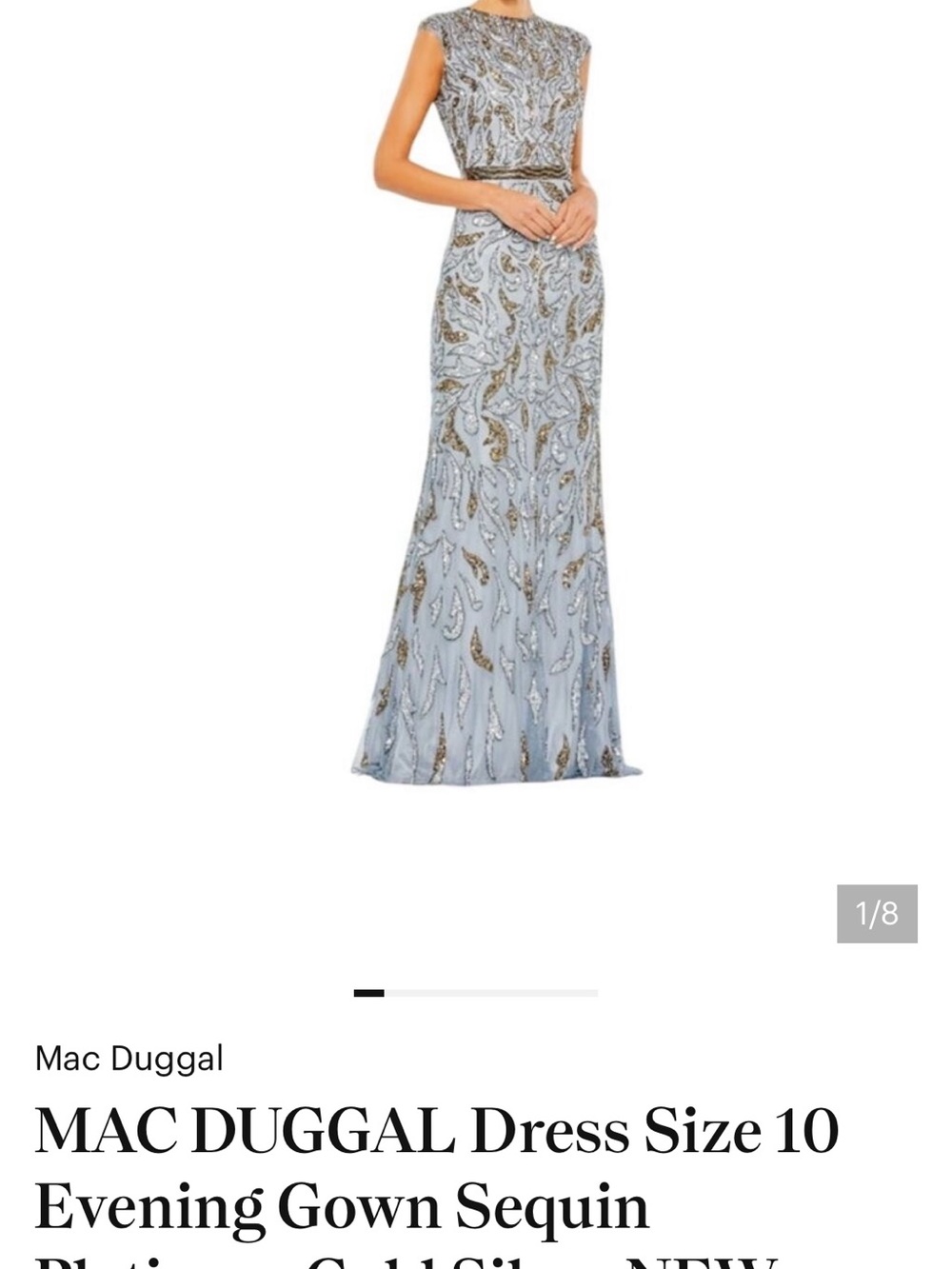 Mac Duggal Pale Blue and Gold Sequin Maxi Gown